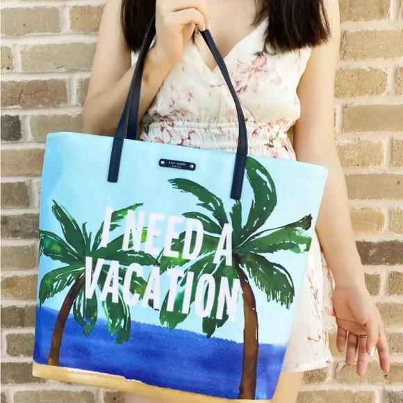Kate Spade Novelty Blue "I Need A Vacation"
MAXI Tote Bag Bon Shopper - Picture 4 of 13